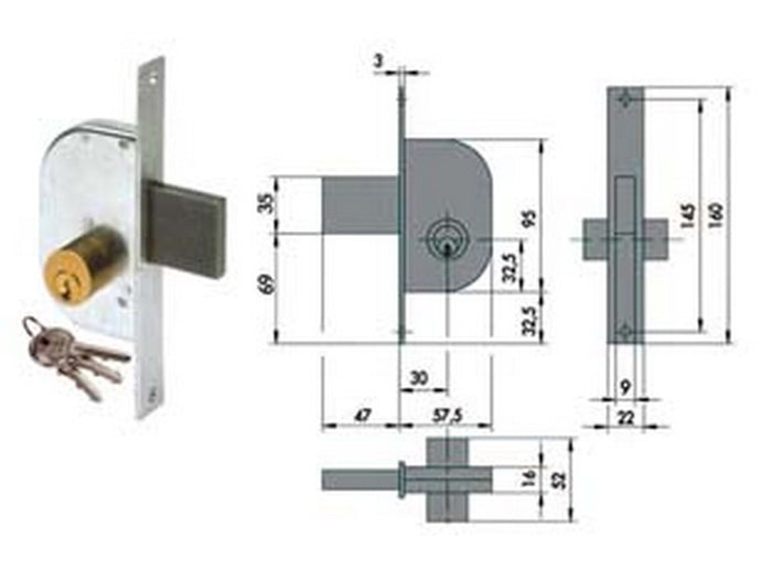 serratura da infilare per cancelli solo catenaccio 42120 - mm.30 (42120300) cod:ferx.fer65412