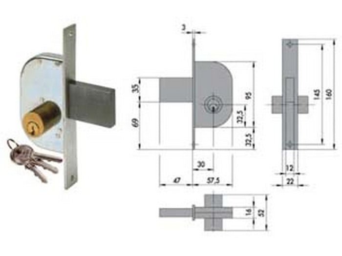 serratura da infilare per cancelli solo scrocco 42110 - mm.30 (42110300) cod:ferx.fer65405