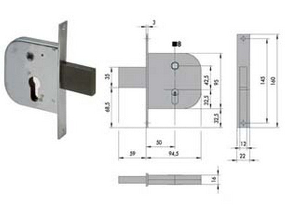 serratura infilare cancelli quadro catenaccio scrocco 42312 mm50 cod:ferx.fer65443