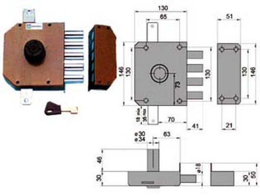 serratura triplice da applicare senza scrocco a pompa 30620 - mm.60 sx cilindro ? mm.30 (30620vs60xe) cod:ferx.fer141611