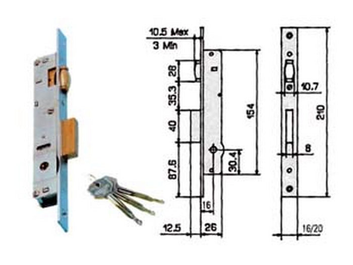 serratura infilare montanti catenaccio rullo 902k mm16 90211116 cod:ferx.fer68918