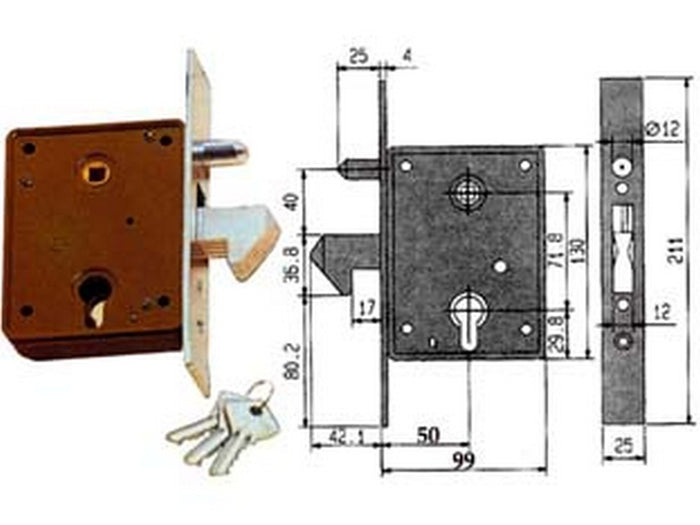 serratura per cancelli scorrevoli a gancio sporgente e perno 77ql - mm.50 (7700400) cod:ferx.fer68963