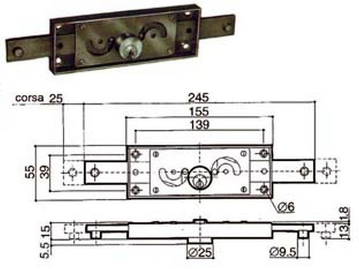serratura serranda centrale cilindro fisso tondo 6211 - (6211.000) cod:ferx.fer76470