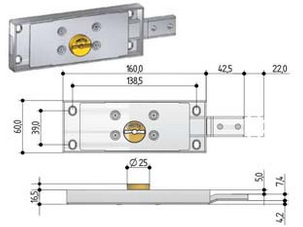 1coppia serratura serranda laterale cilindro fisso doppia mappa - dx-sx accoppiate ka (0733.401) cod:ferx.fer52788