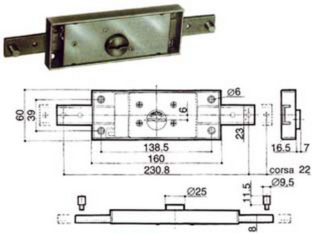 serratura serranda centrale cilindro fisso doppia mappa 8601 - (8601.001) cod:ferx.fer76500