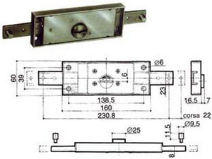 serratura serranda centrale cilindro fisso doppia mappa 8601 - (8601.001) cod:ferx.fer76500