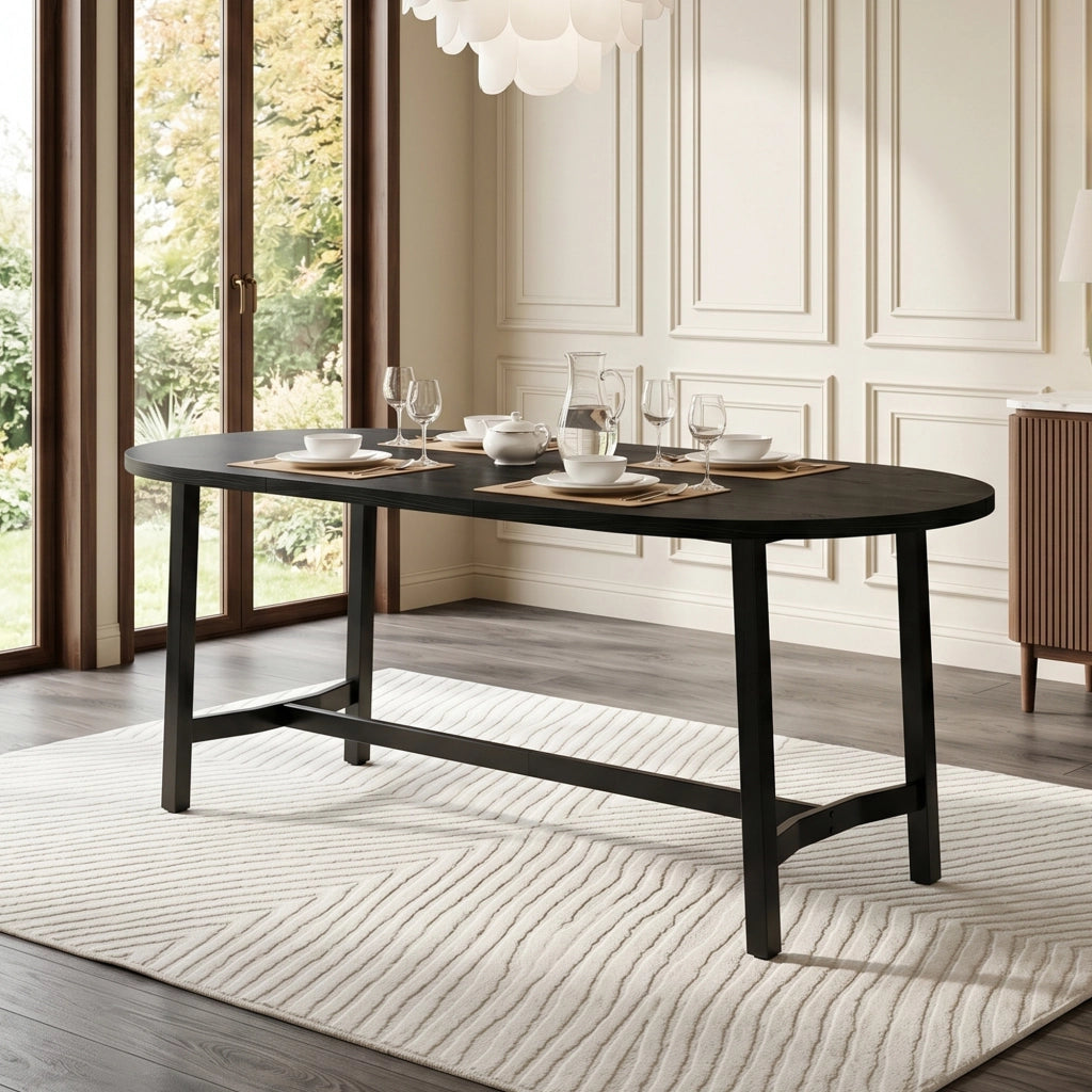 Tavolo da pranzo 6-8 posti con angoli arrotondati - per sala da pranzo - 180x80x75 cm - nero