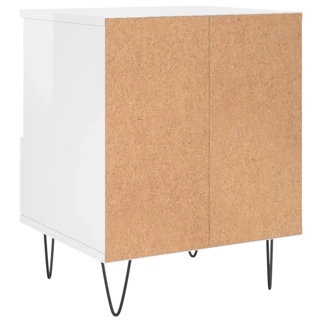 Comodino Bianco Lucido 40x35x50 cm in Legno Multistrato 830624