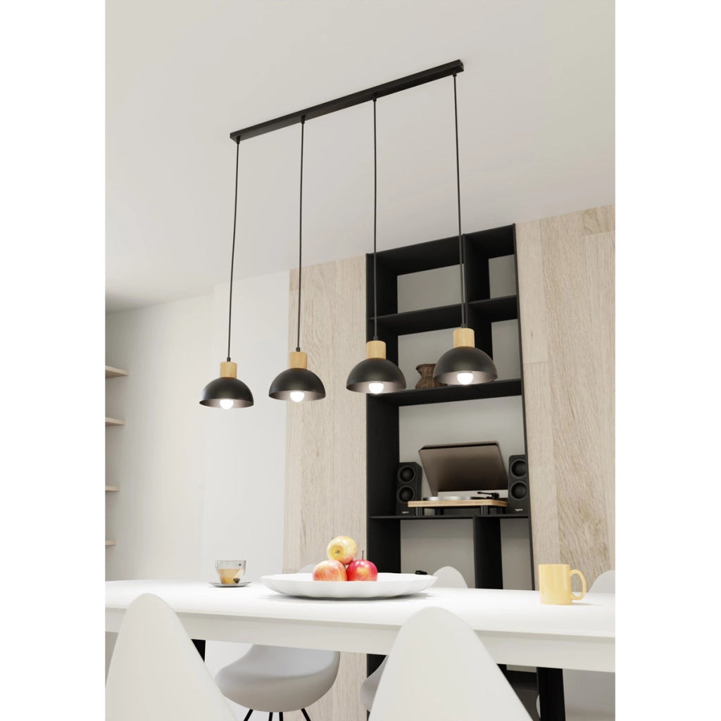 Lampada a sospensione Seco in acciaio nero e legno