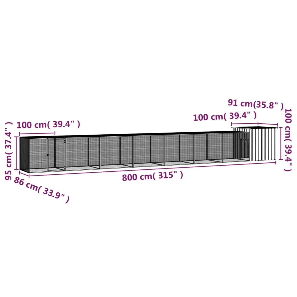 Gabbia per polli 800 x 91 x 100 cm acciaio zincato grigio 02_0041662