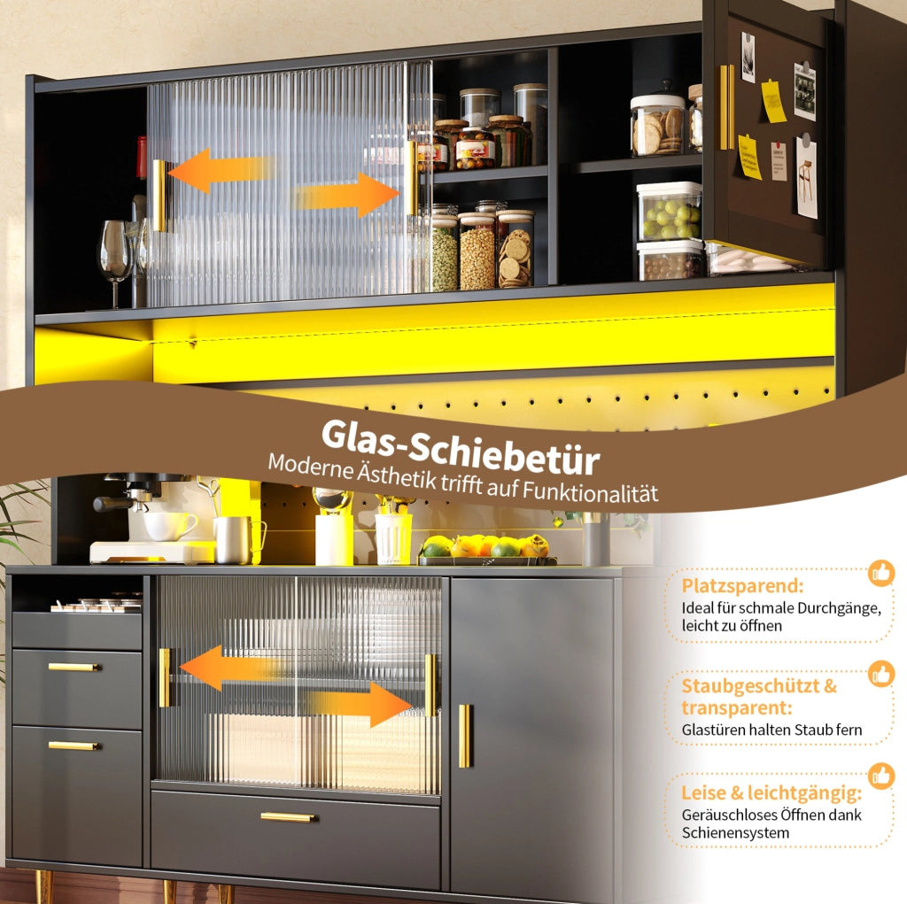 Mobile buffet nero 140x40x180 cm con LED e ante scorrevoli