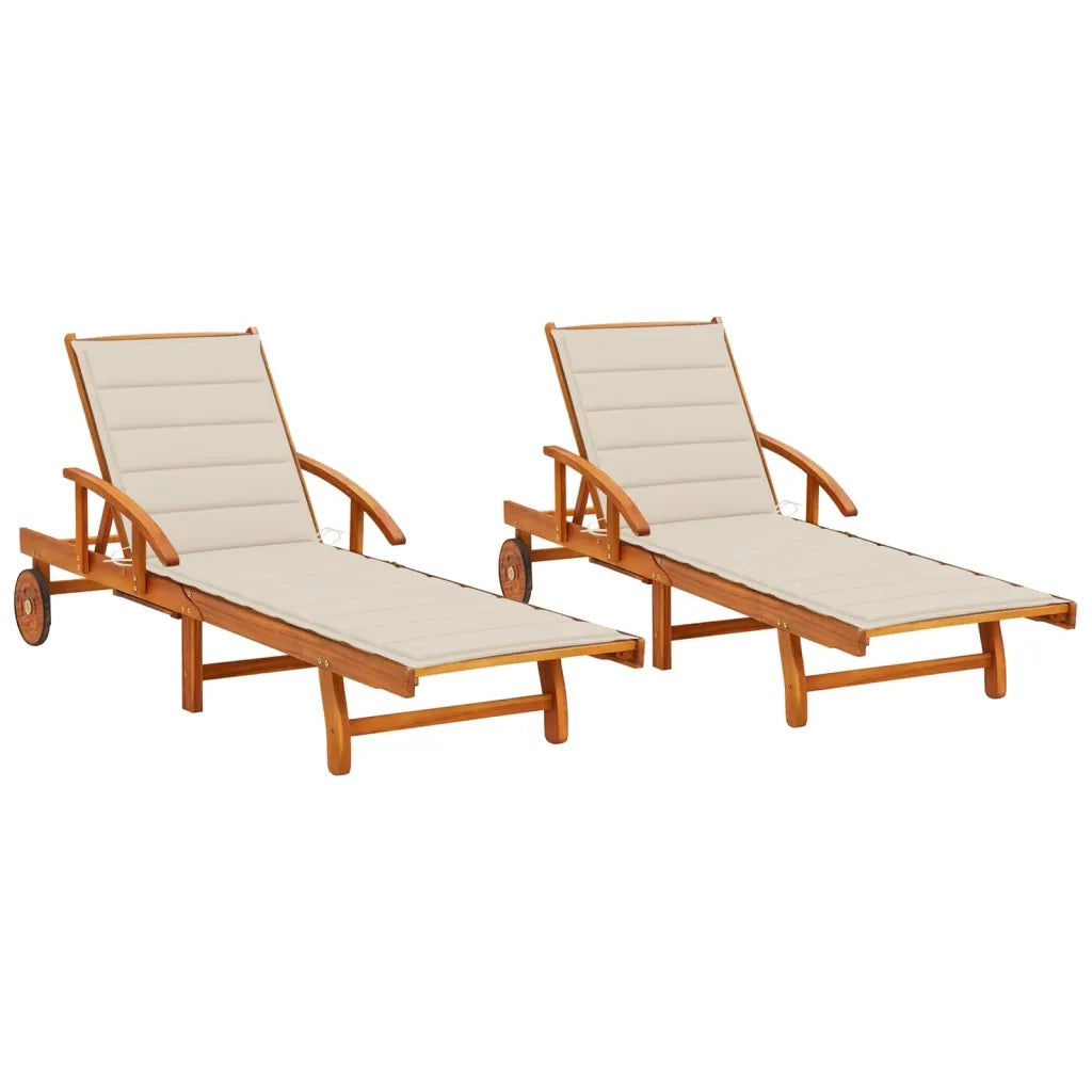 Sdraio 2 pz con Cuscini in Legno Massello di Acacia cod mxl 72079