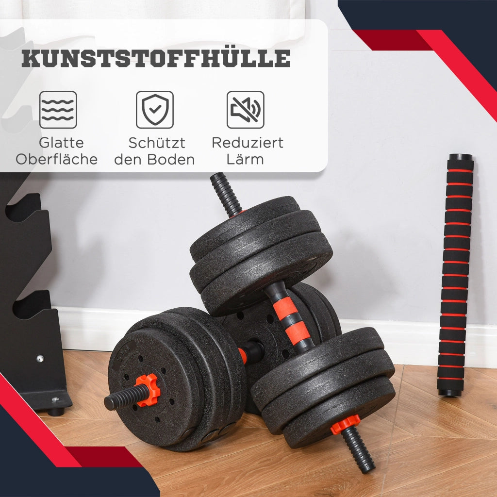 Set di manubri 2 in 1 con 12 pesi e asta di collegamento ¨C zephmum ¨C Nero + Rosso