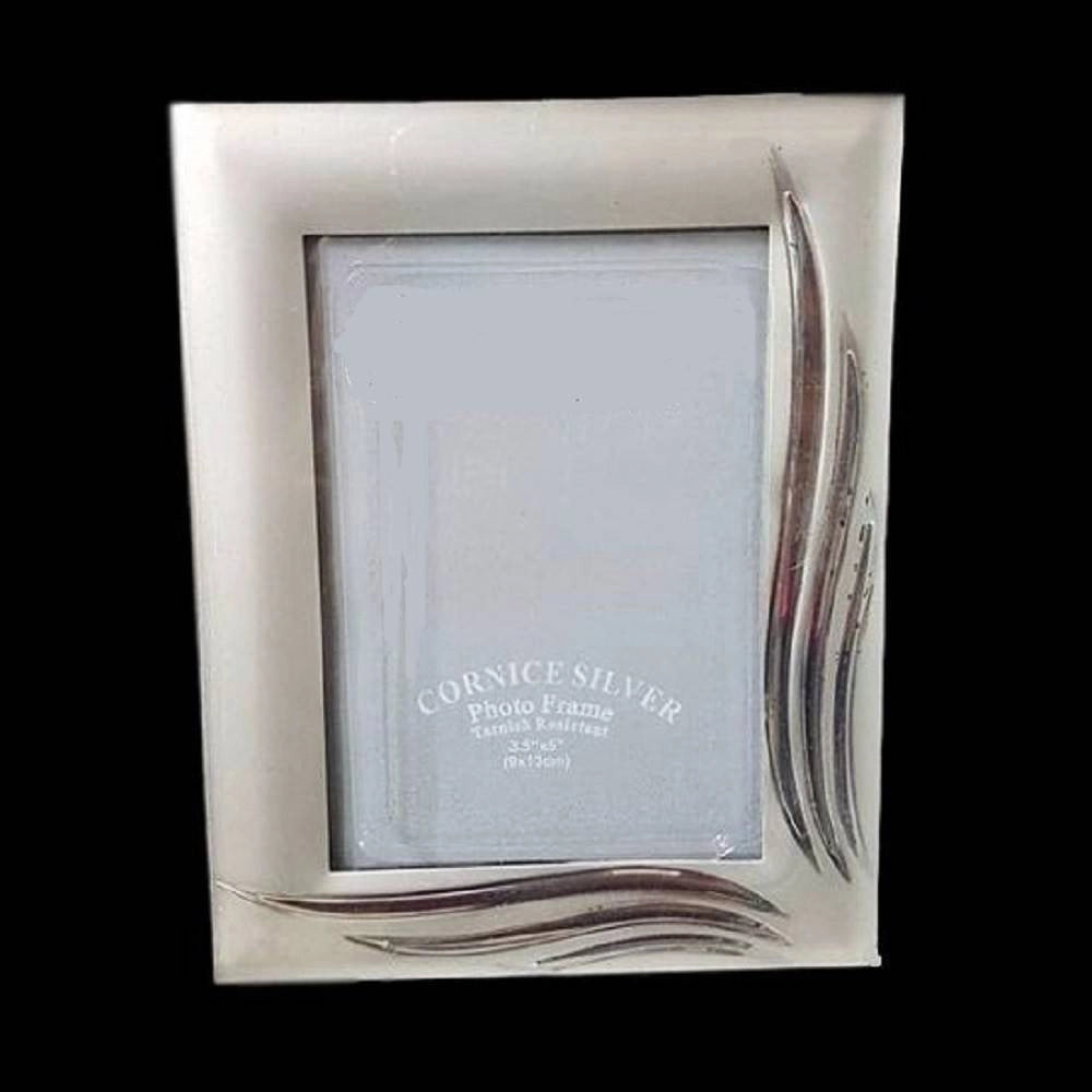 Trade Shop - Cornice Portafoto Porta Foto Fotografia 9 X 13 Cm Silver Foglie Effetto Satinato -