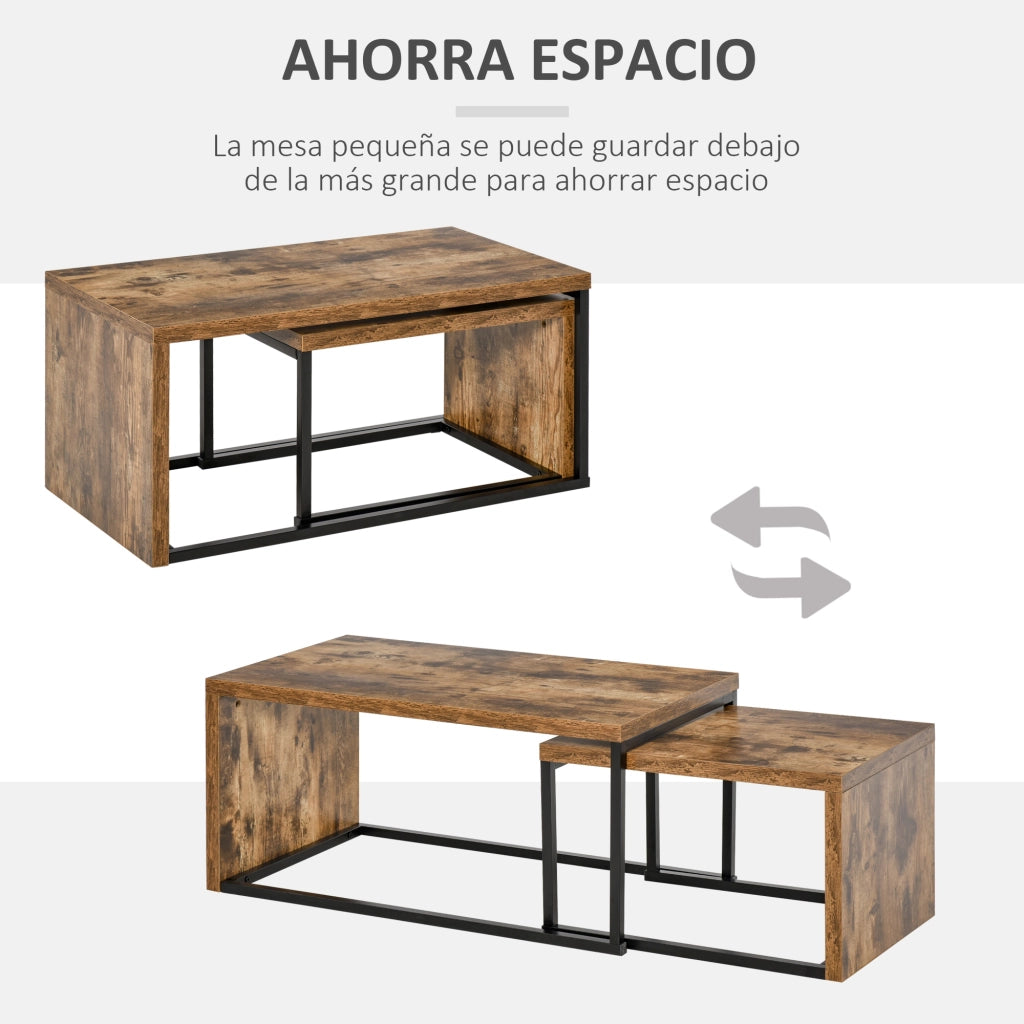 Set 2 Tavolini da Caff¨¨ Impilabili ¨C Xylo ¨C Metallo Nero e Legno Marrone 90x48x42cm
