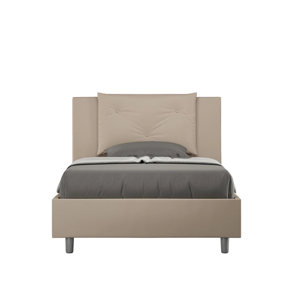 BS COM Letto una piazza e mezza contenitore imbottito 120x210 similpelle tortora