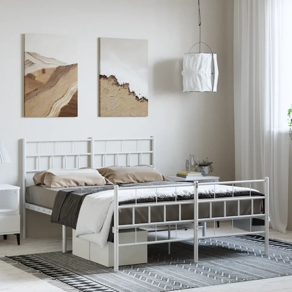 Giroletto con Testiera e Pediera-Struttura Letto Metallo Bianco 135x190 cm 219042