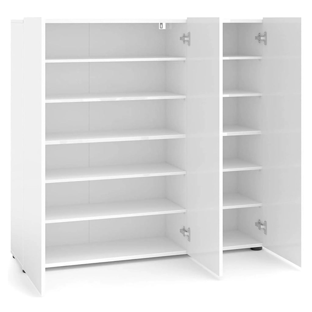 Mobile Portascarpe Alcazar, Scarpiera 24 Paia Made in Italy, 120x34x115h cm Bianco Lucido