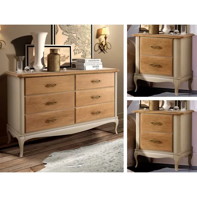 Gruppo cassettiera e due comodini legno shabby bicolore - Mobili 2G