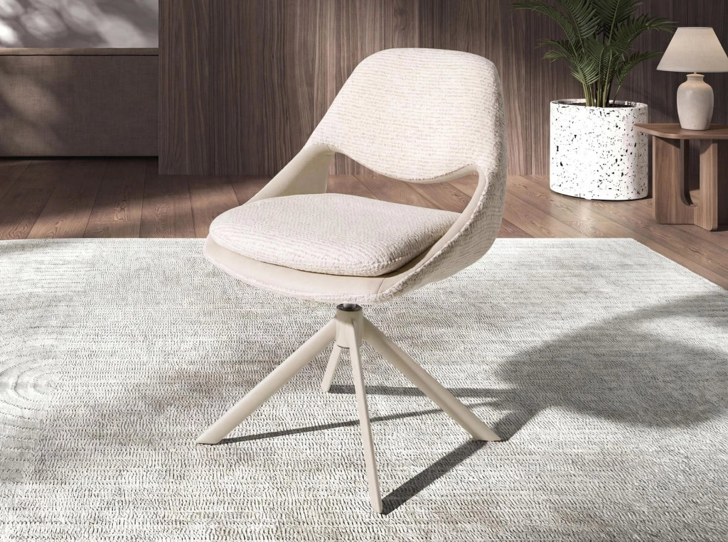 Sedia girevole in tessuto bianco sporco e crema