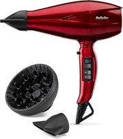 Asciugacapelli Made In Italy con Motore Digitale 2200W, Phon Capelli, asciugatura ultra-rapida, funzione ionica, 3 temperature, 4 velocità, tasto turbo, diffusore, concentratori, rosso