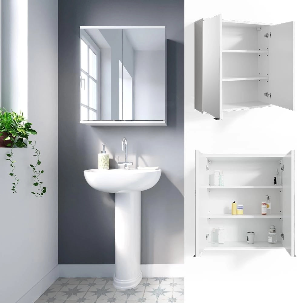 Specchio contenitore bagno Roy, Bianco, 60 x 68 cm, adatto per montaggio a parete e compatibile con la serie Roy