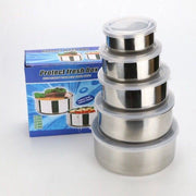 Trade Shop - Set 5x Contenitore Acciaio Inox Con Coperchi Cucina Casa Cibo Conservazione -
