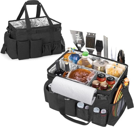Organizzatore per Griglia con Tasca per Asciugamano in Papiro per Picnic o Campeggio - Tas Organizer Nero per Accessori di Cucina all'Aperto