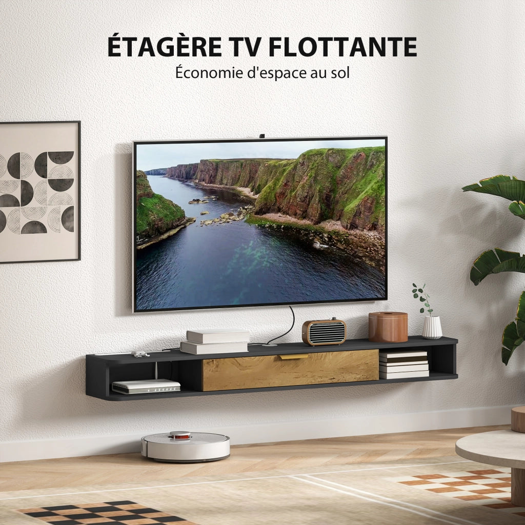 Mobile TV sospeso con ante e passacavi ¨C Xylo ¨C Grigio 160x24x16 cm