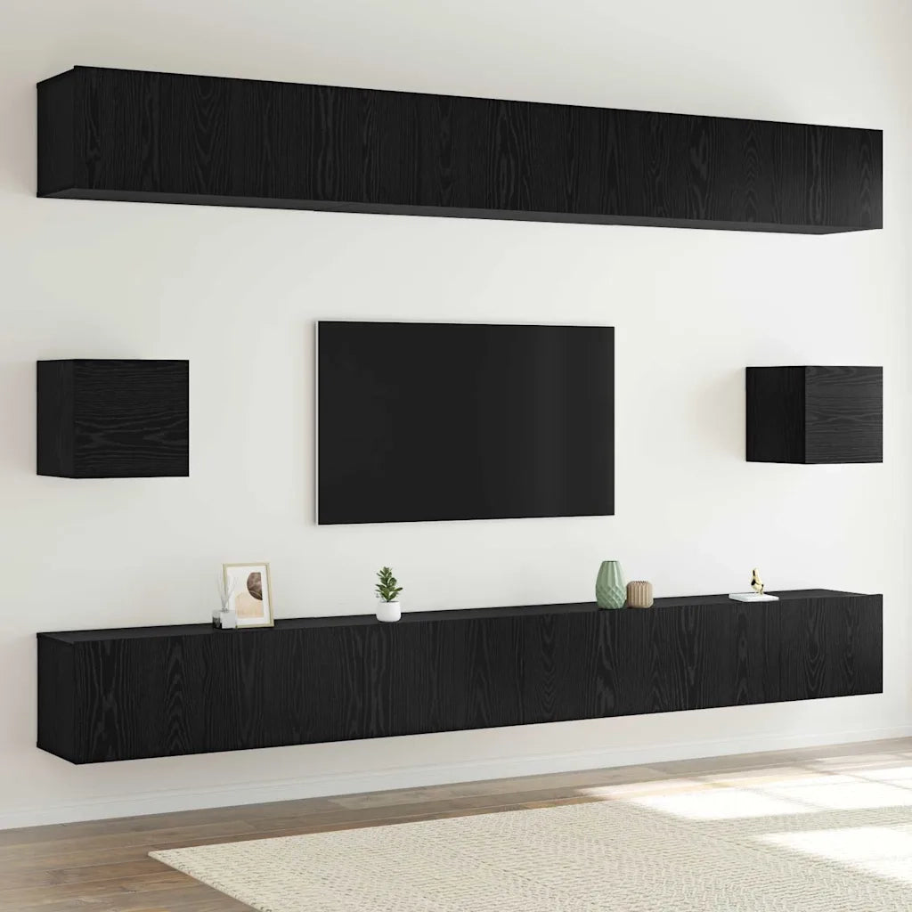 Set mobile TV 8 pz-Credenza per TV Rovere Nero Legno multistrato 761398