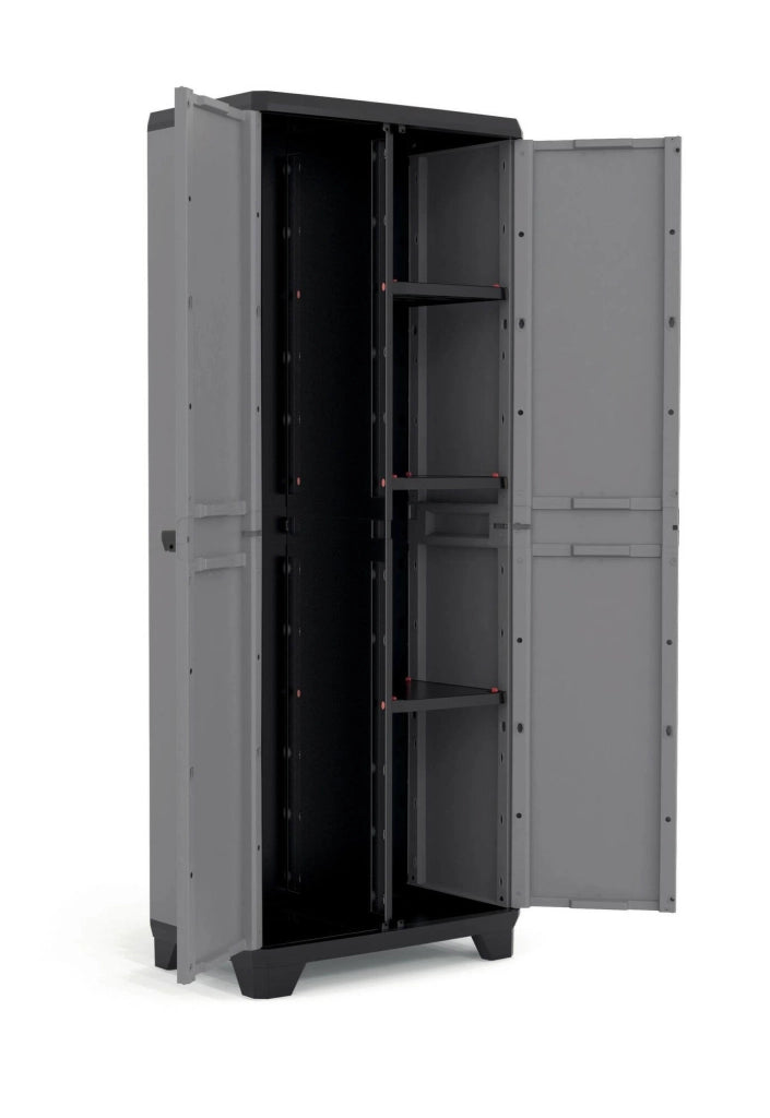 Armadio da esterno Cochrane, Mobile outdoor, Mobiletto giardino multiuso, Contenitore per balcone o garage, Made in Italy, 68x39 h173 cm, Grigio