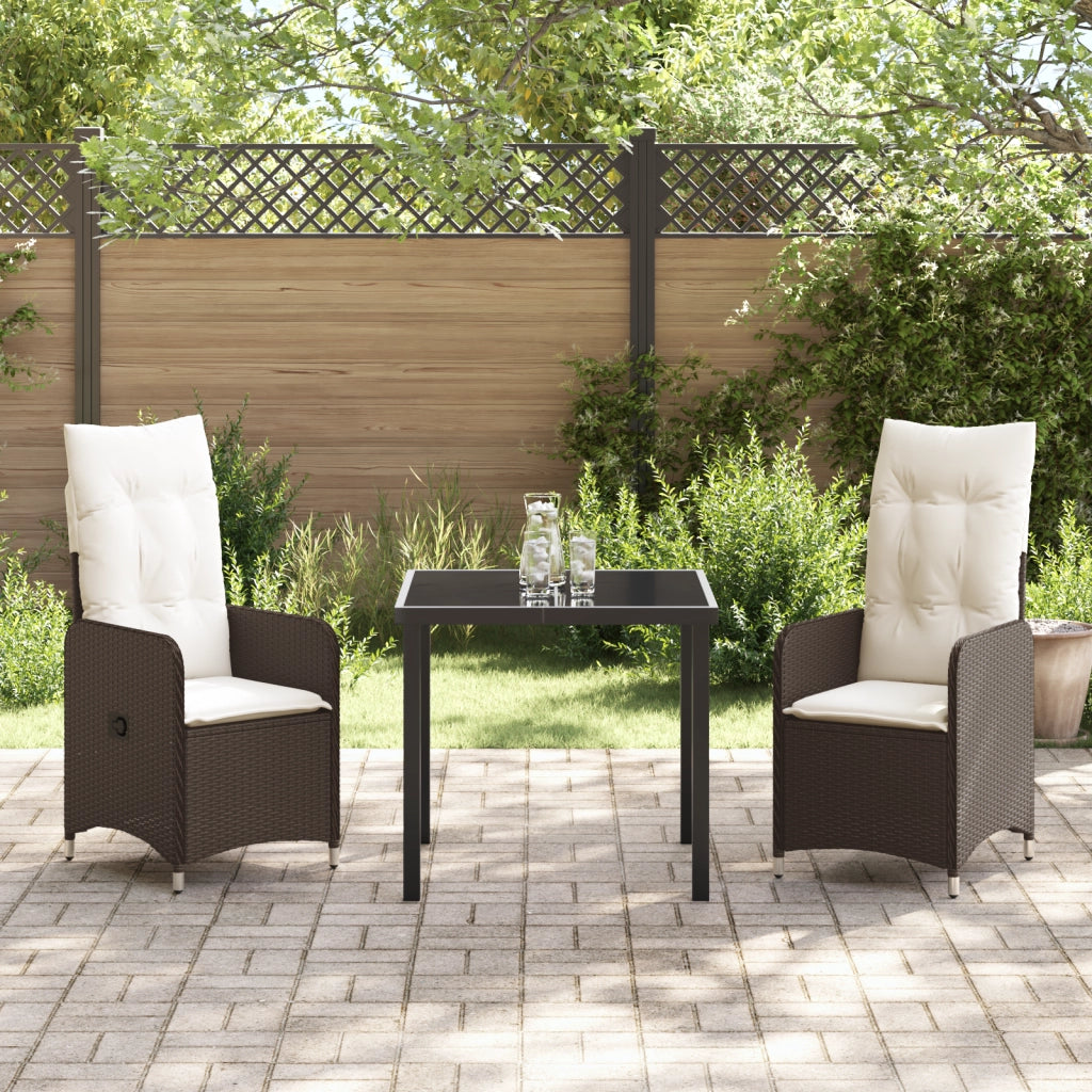 Set di Mobili da Giardino 3 Pezzi con Cuscini Marroni in Polyrattan