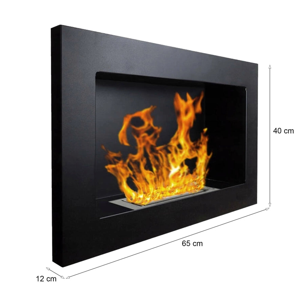 Camino a bioetanolo Airuno, Caminetto ecologico, Focolare senza fumo, Riscaldatore ad etanolo, Made in Italy, 65x12 h40 cm, Nero