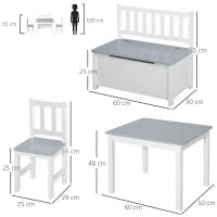 Set Tavolo per Bambini con 2 Sedie e Cassapanca in Legno per Cameretta, Bianco e Grigio