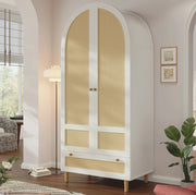 Armadio guardaroba 80 x 50 x 180 cm in MDF bianco con design ad arco; asta e cassetto