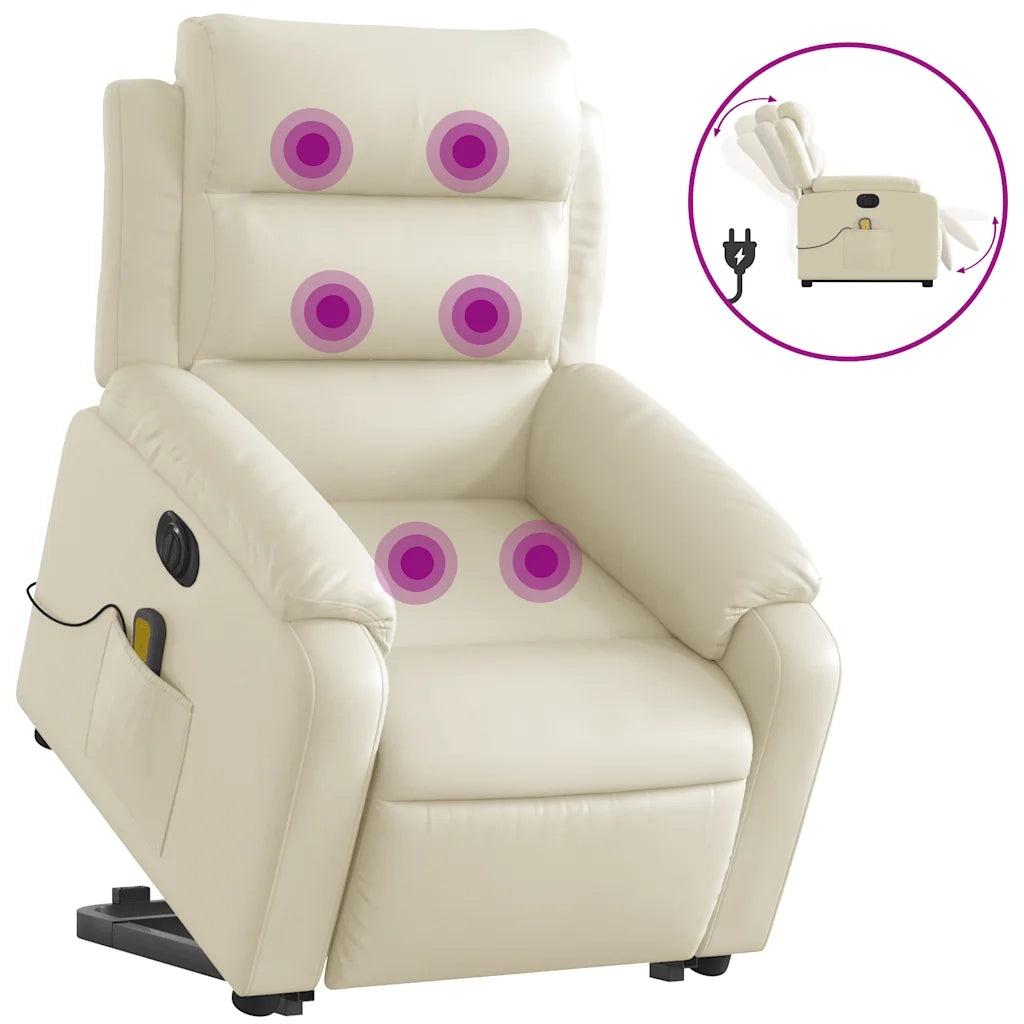 Poltrona Alzapersona Elettrica Reclinabile Crema in Similpelle 3205064