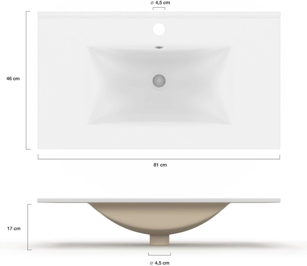 IDMarket - Lavabo rettangolare da incasso in ceramica bianca L. 81 x L. 46 x H. 17 cm