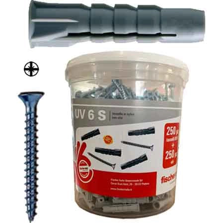 TASSELLO CON VITE 'UV' IN BARATTOLO UV 5S - Barattolo 300 pezzi - FISCHER