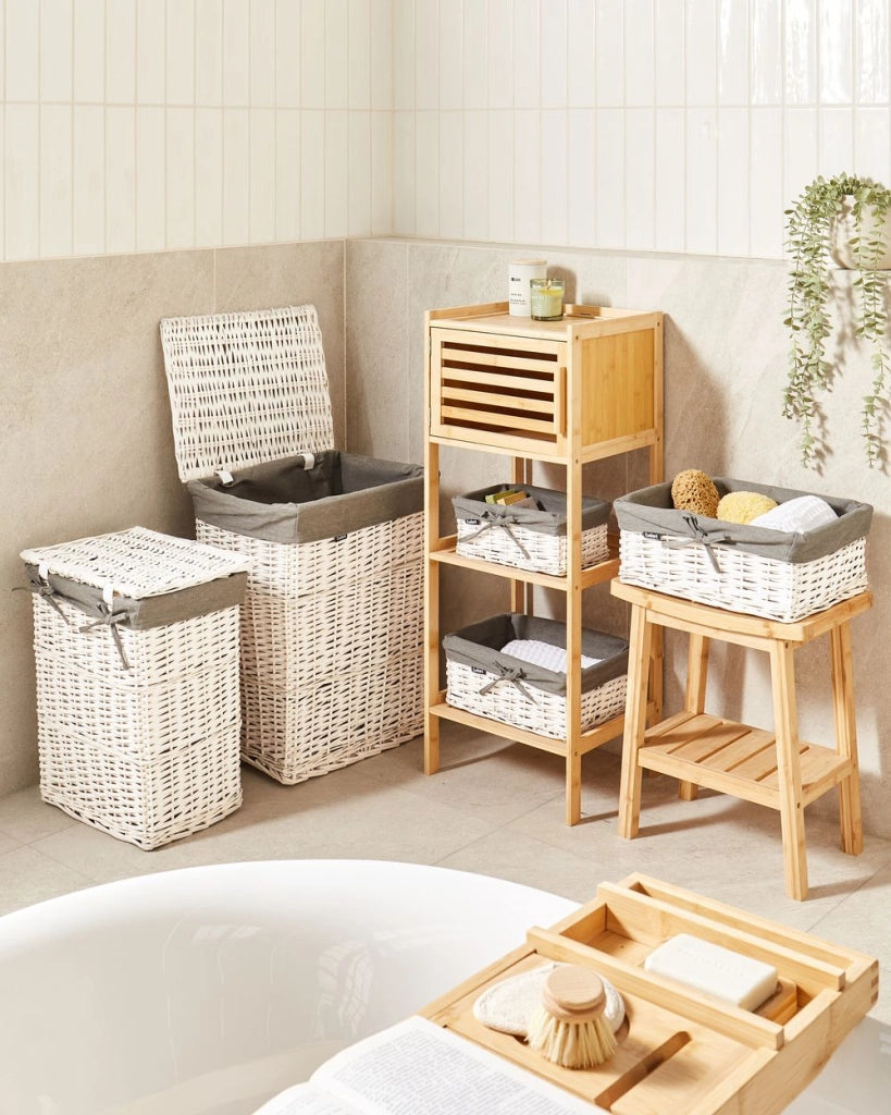 Cestino portaoggetti in bambù grigio con coperchio Cestino per biancheria Accessori pratici lavanderia bucato