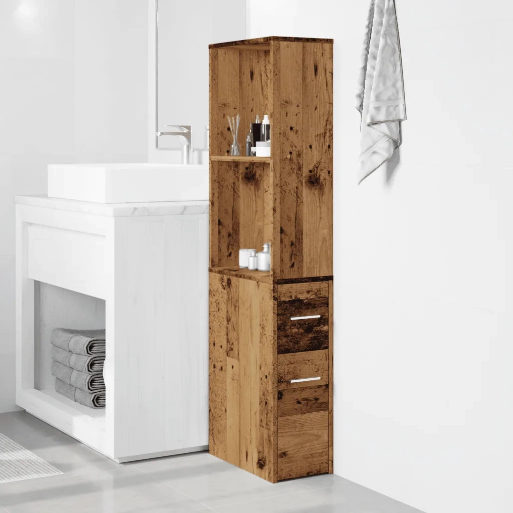 Armadietto da Bagno Stretto con Ruote Rovere Antico Truciolato
