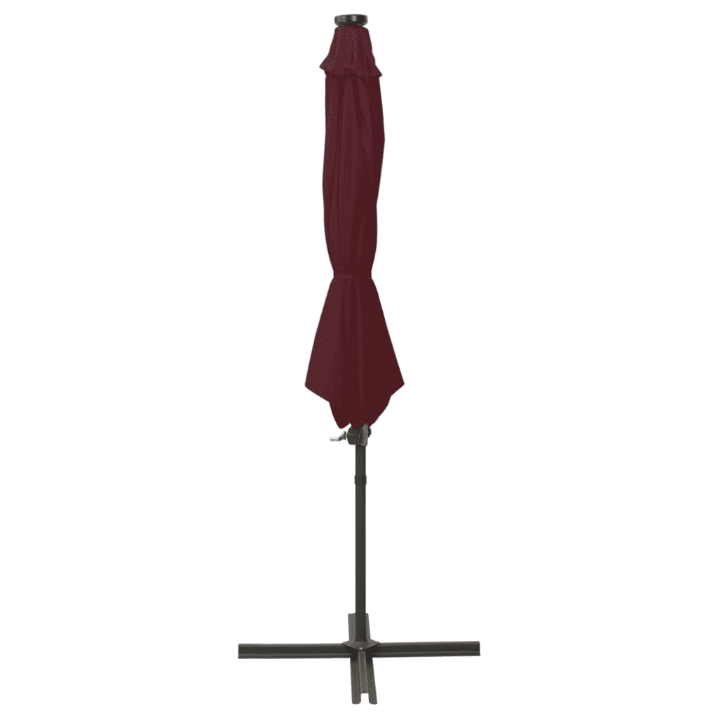 Ombrellone a Sbalzo con Palo e Luci a LED Rosso Bordeaux 300 cm