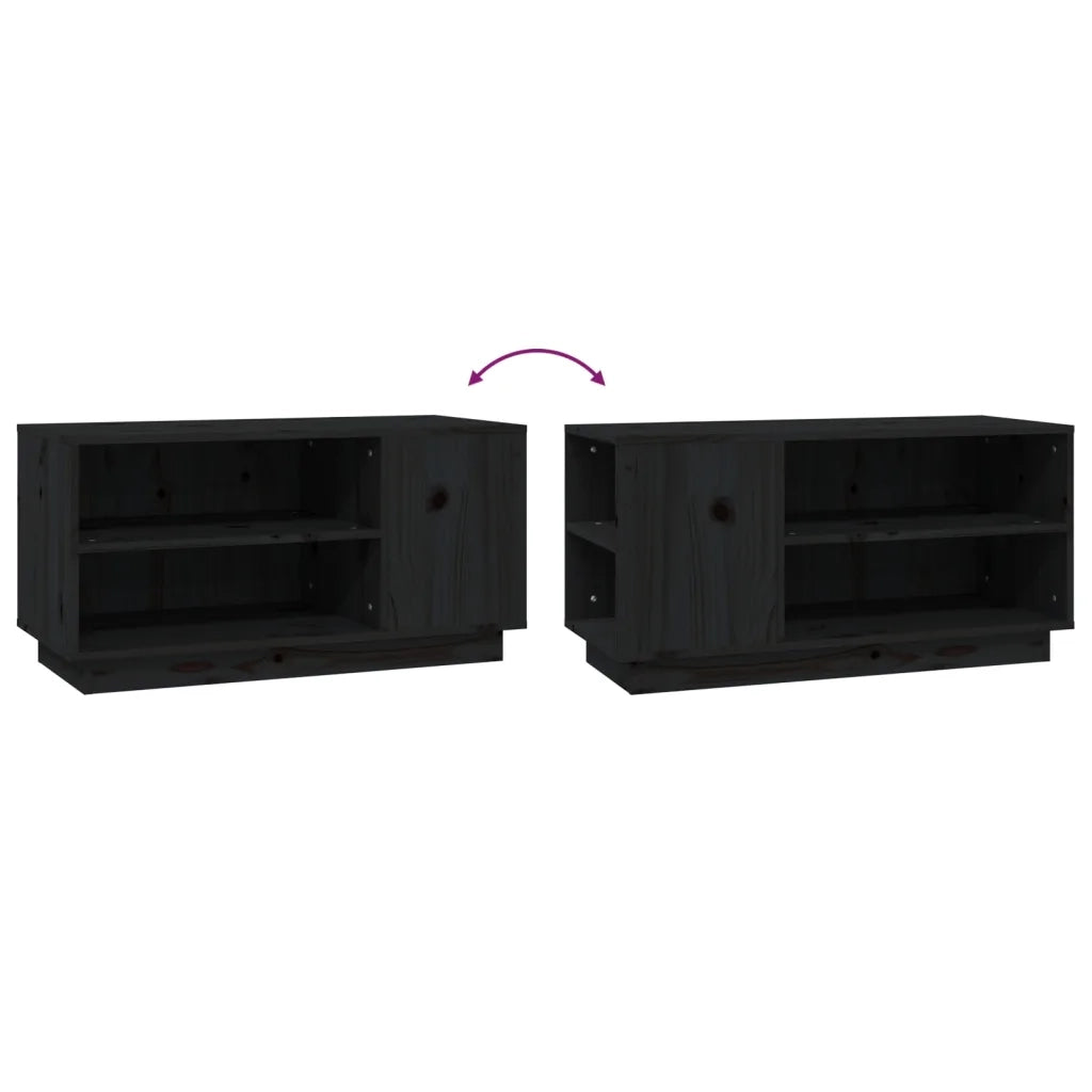 Mobile Porta TV Nera 80x35x40,5 cm in Legno Massello di Pino 814408