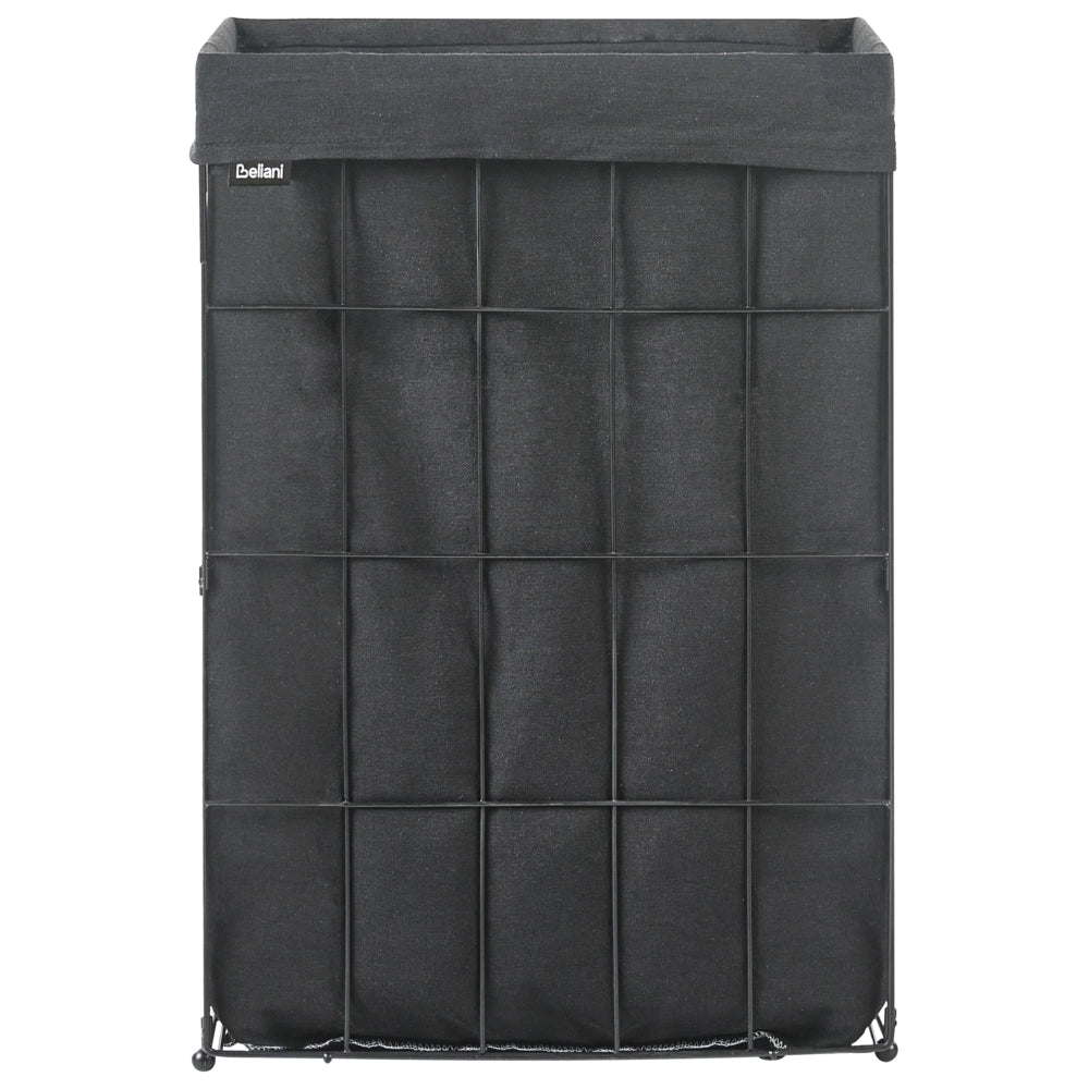 Cesto portabiancheria con struttura in metallo nero e rivestimento in tessuto pieghevole realizzato a mano per il bagno 72 l
