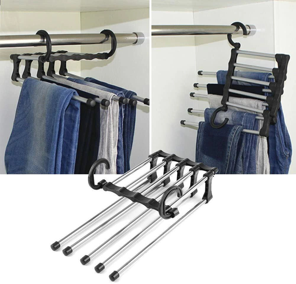 Gruccia appendiabiti multipla 5 in 1 pieghevole per pantaloni salva spazio
