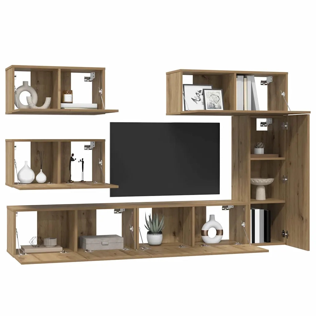 Set mobile TV 6 pz-Set di 6 Credenza per TV Rovere artigianale Legno multistrato 620862