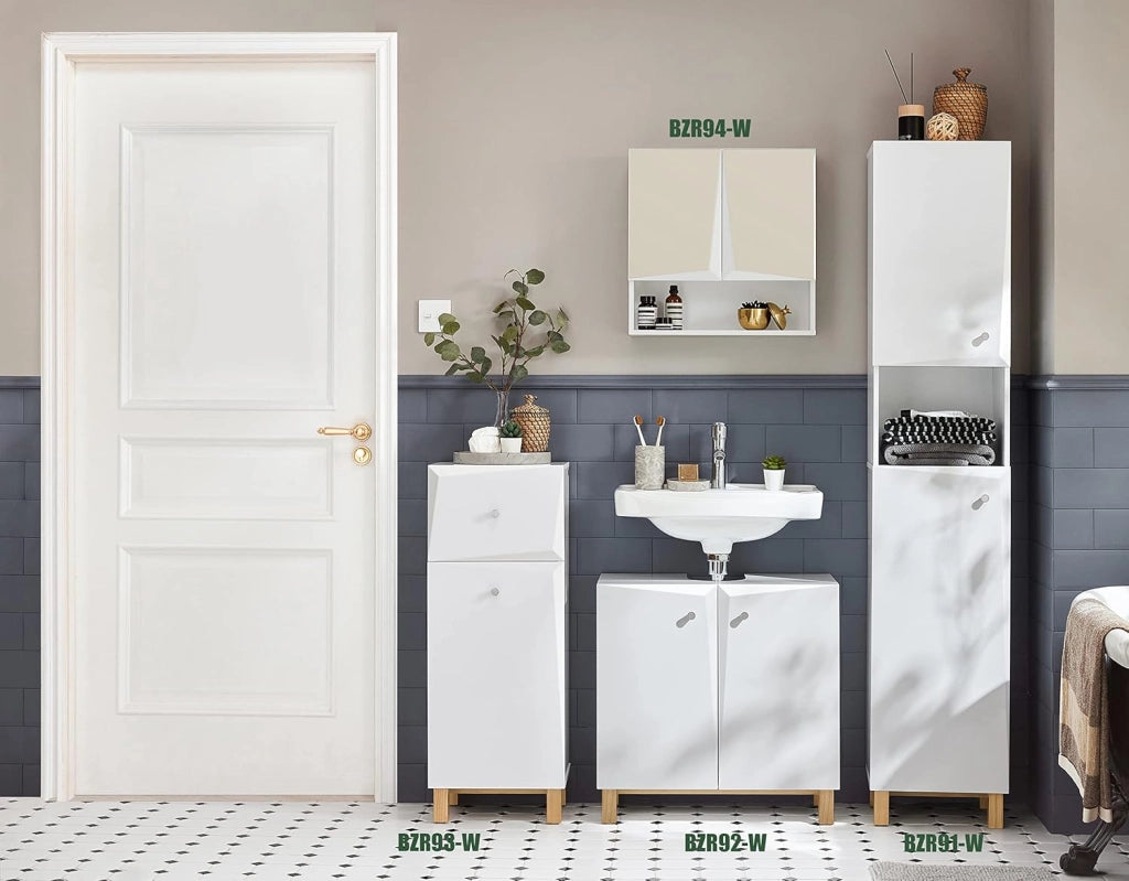 Mobile sottolavabo a terra Mobile bagno con Armadietto a 2 ante Mobiletto Bagno Salvaspazio in Legno bianco 60x30x60cm BZR92-W