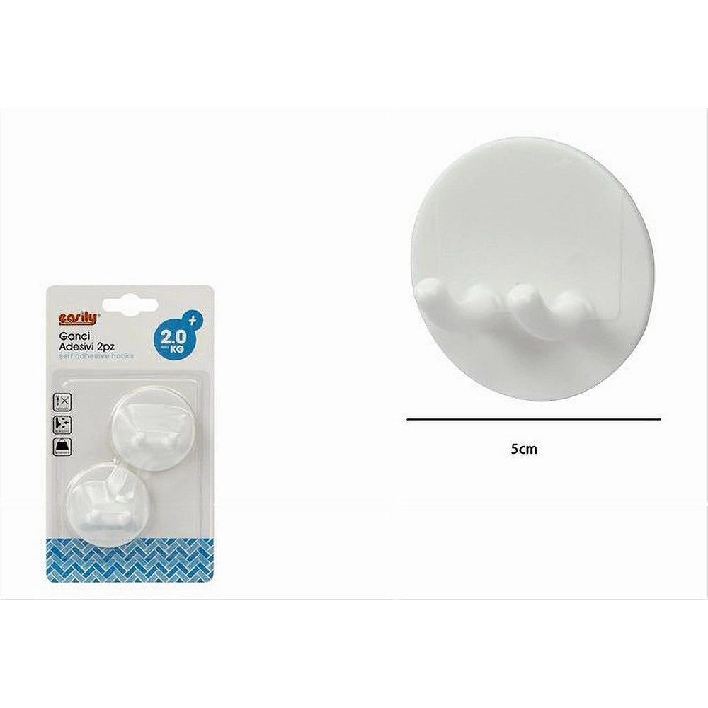 Trade Shop - Set 2 Pz Ganci Adesivi Doppio Casa Bagno Attaccapanni Da Parete Circolare 79337 -