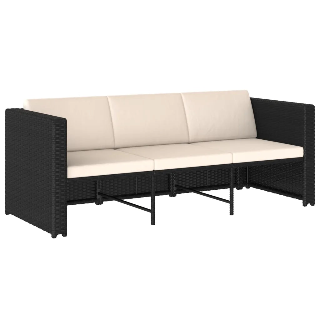 Set Divani da Giardino 4 pz | Set Salotto da Giardino con Cuscini in Polyrattan Nero