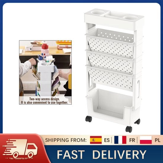 Libreria - Rotante - Trasportabile - 5 livelli - Carrello in ABS