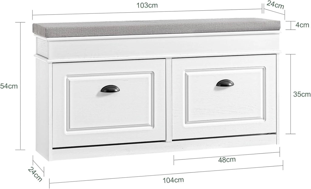 Scarpiera Salvaspazio Slim con Seduta Panca Scarpiera da Ingresso Contenitore in Legno Mobile Ingresso per Scarpe, 104x24x54cm Effetto Legno Invecchiato Bianco FSR64-WG
